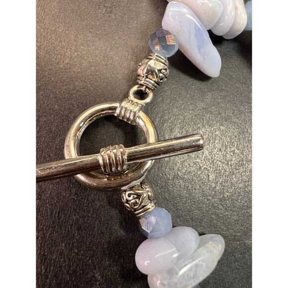 Blue Lace Agate Toggle Bracelet | Light Blue Gemstone Chip & Nugget Beads - Picture 6 of 10